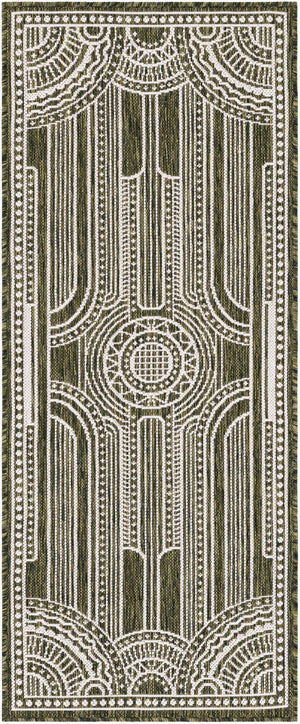 Green 2' x 5' 3 Outdoor Traditional Runner Area Rug Weather Resistant for Patio, Deck, Terrace, Balcony, Porch Classical Design Outside Carpet for Sale at Rug Engine