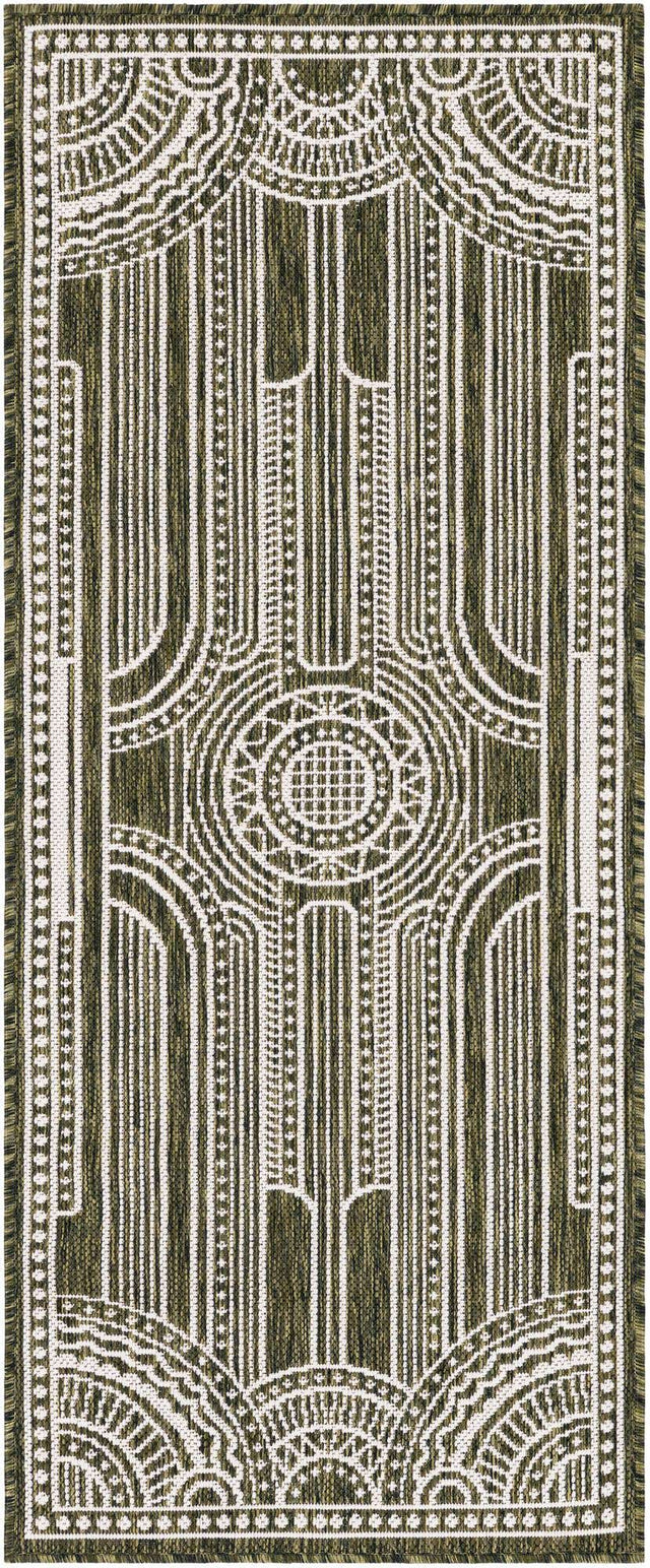 Green 2' x 5' 3 Outdoor Traditional Runner Area Rug Weather Resistant for Patio, Deck, Terrace, Balcony, Porch Classical Design Outside Carpet for Sale at Rug Engine