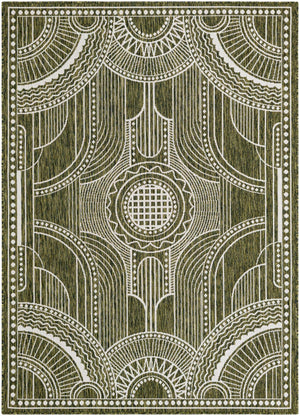 Green 5' 3 x 7' 1 Outdoor Traditional Rectangle Area Rug Weather Resistant for Patio, Deck, Terrace, Balcony, Porch Classical Design Outside Carpet for Sale at Rug Engine