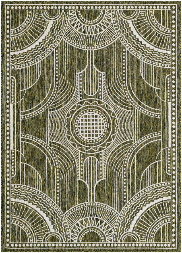 Green 5' 3 x 7' 1 Outdoor Traditional Rectangle Area Rug Weather Resistant for Patio, Deck, Terrace, Balcony, Porch Classical Design Outside Carpet for Sale at Rug Engine