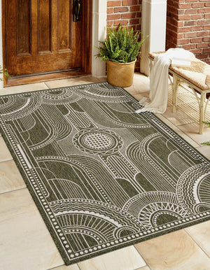 Green 6' 1 x 9' Outdoor Traditional Rectangle Area Rug Weather Resistant for Patio, Deck, Terrace, Balcony, Porch Classical Design Outside Carpet for Sale at Rug Engine