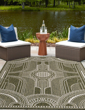 Green 9' x 12' Outdoor Traditional Rectangle Area Rug Weather Resistant for Patio, Deck, Terrace, Balcony, Porch Classical Design Outside Carpet for Sale at Rug Engine