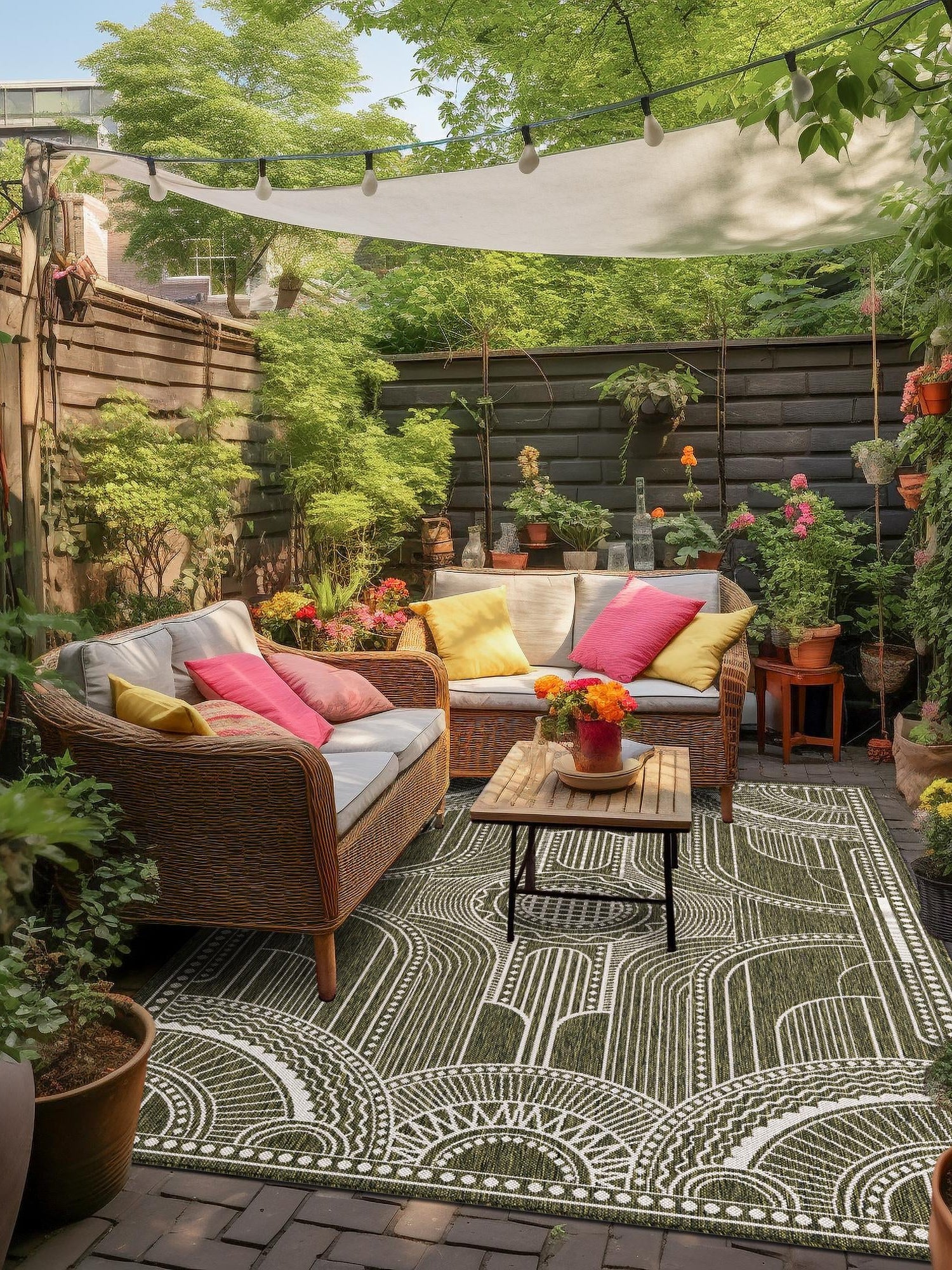 Green 5' 3 x 8' Outdoor Traditional Rectangle Area Rug Weather Resistant for Patio, Deck, Terrace, Balcony, Porch Classical Design Outside Carpet for Sale at Rug Engine