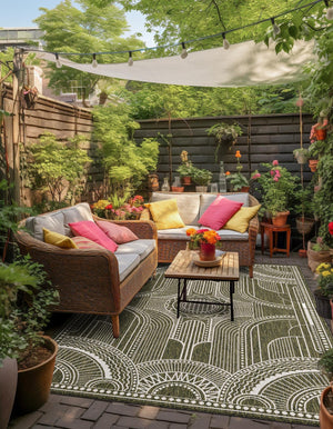Green 5' 3 x 8' Outdoor Traditional Rectangle Area Rug Weather Resistant for Patio, Deck, Terrace, Balcony, Porch Classical Design Outside Carpet for Sale at Rug Engine
