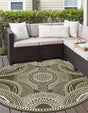 Green 6' 1 x 6' 1 Outdoor Traditional Round Area Rug Weather Resistant for Patio, Deck, Terrace, Balcony, Porch Classical Design Outside Carpet for Sale at Rug Engine