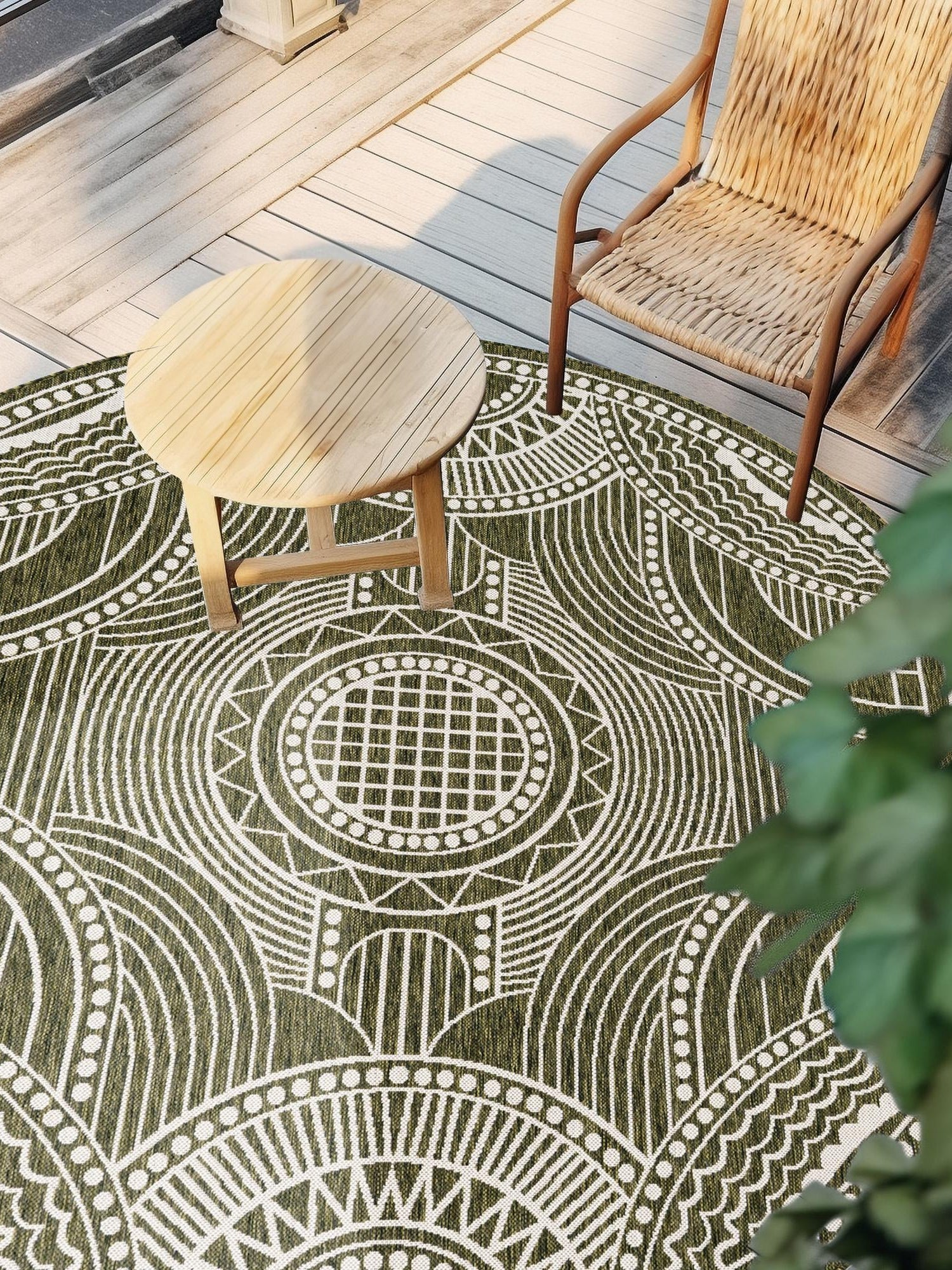 Green 12' x 12' Outdoor Traditional Round Area Rug Weather Resistant for Patio, Deck, Terrace, Balcony, Porch Classical Design Outside Carpet for Sale at Rug Engine