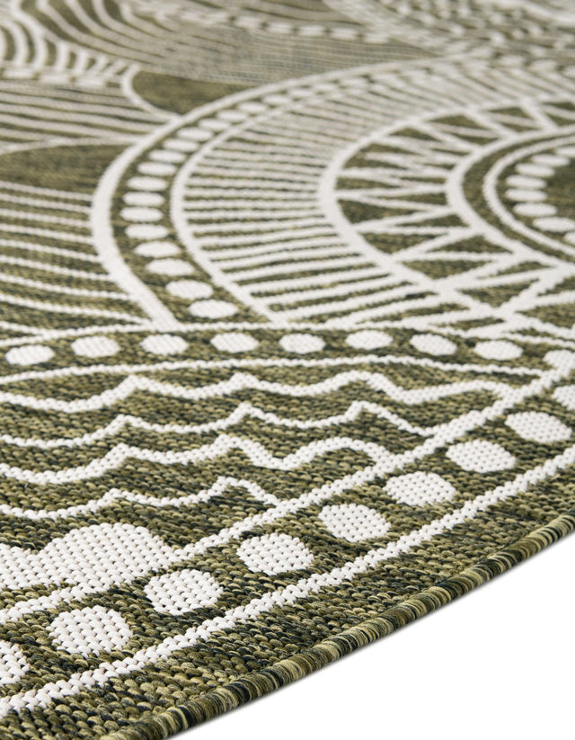 Green 10' x 10' Outdoor Traditional Round Area Rug Weather Resistant for Patio, Deck, Terrace, Balcony, Porch Classical Design Outside Carpet for Sale at Rug Engine