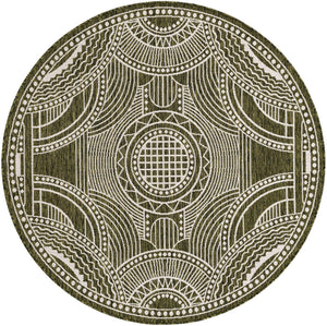 Green 6' 1 x 6' 1 Outdoor Traditional Round Area Rug Weather Resistant for Patio, Deck, Terrace, Balcony, Porch Classical Design Outside Carpet for Sale at Rug Engine