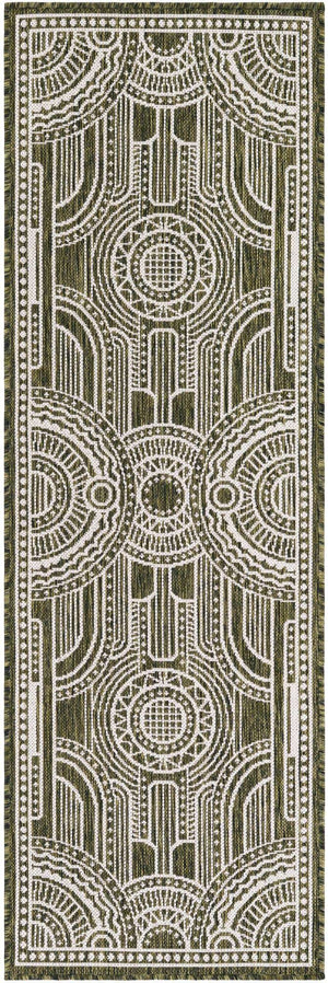 Green 2' x 6' 1 Outdoor Traditional Runner Area Rug Weather Resistant for Patio, Deck, Terrace, Balcony, Porch Classical Design Outside Carpet for Sale at Rug Engine