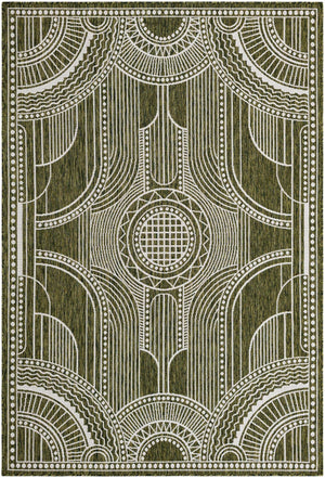 Green 6' 1 x 9' Outdoor Traditional Rectangle Area Rug Weather Resistant for Patio, Deck, Terrace, Balcony, Porch Classical Design Outside Carpet for Sale at Rug Engine