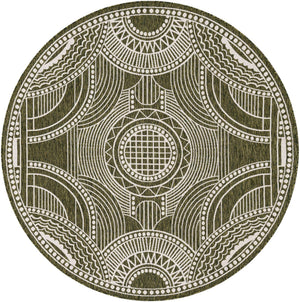 Green 7' 10 x 7' 10 Outdoor Traditional Round Area Rug Weather Resistant for Patio, Deck, Terrace, Balcony, Porch Classical Design Outside Carpet for Sale at Rug Engine