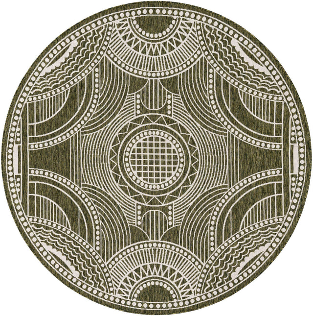 Green 7' 10 x 7' 10 Outdoor Traditional Round Area Rug Weather Resistant for Patio, Deck, Terrace, Balcony, Porch Classical Design Outside Carpet for Sale at Rug Engine