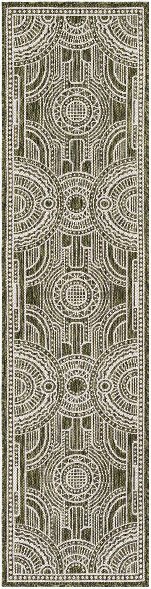 Green 2' x 8' Outdoor Traditional Runner Area Rug Weather Resistant for Patio, Deck, Terrace, Balcony, Porch Classical Design Outside Carpet for Sale at Rug Engine