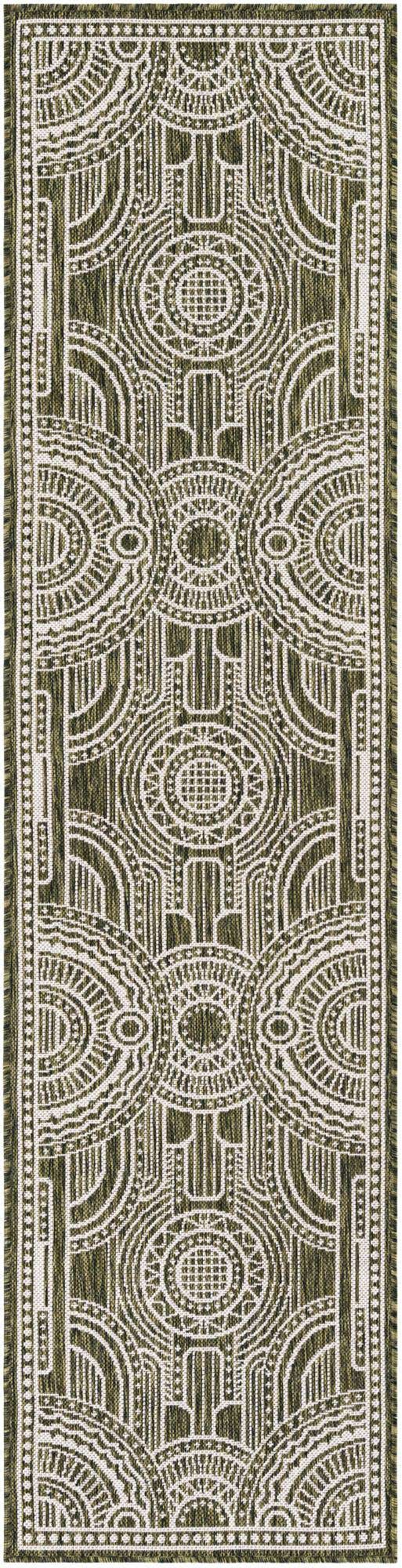 Green 2' x 8' Outdoor Traditional Runner Area Rug Weather Resistant for Patio, Deck, Terrace, Balcony, Porch Classical Design Outside Carpet for Sale at Rug Engine