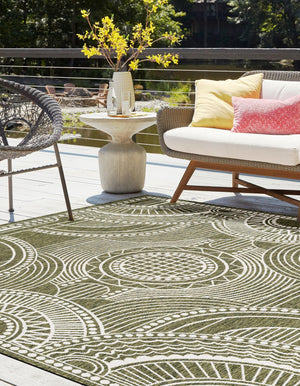 Green 12' x 12' Outdoor Traditional Square Area Rug Weather Resistant for Patio, Deck, Terrace, Balcony, Porch