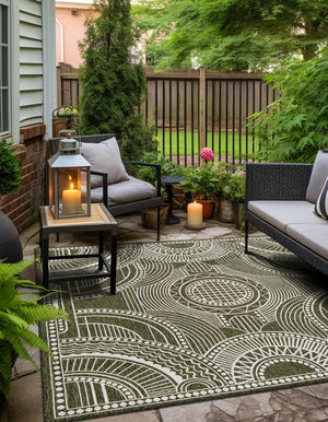 Green 10' x 10' Outdoor Traditional Square Area Rug Weather Resistant for Patio, Deck, Terrace, Balcony, Porch Classical Design Outside Carpet for Sale at Rug Engine