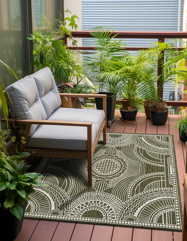 Green 12' x 12' Outdoor Traditional Square Area Rug Weather Resistant for Patio, Deck, Terrace, Balcony, Porch