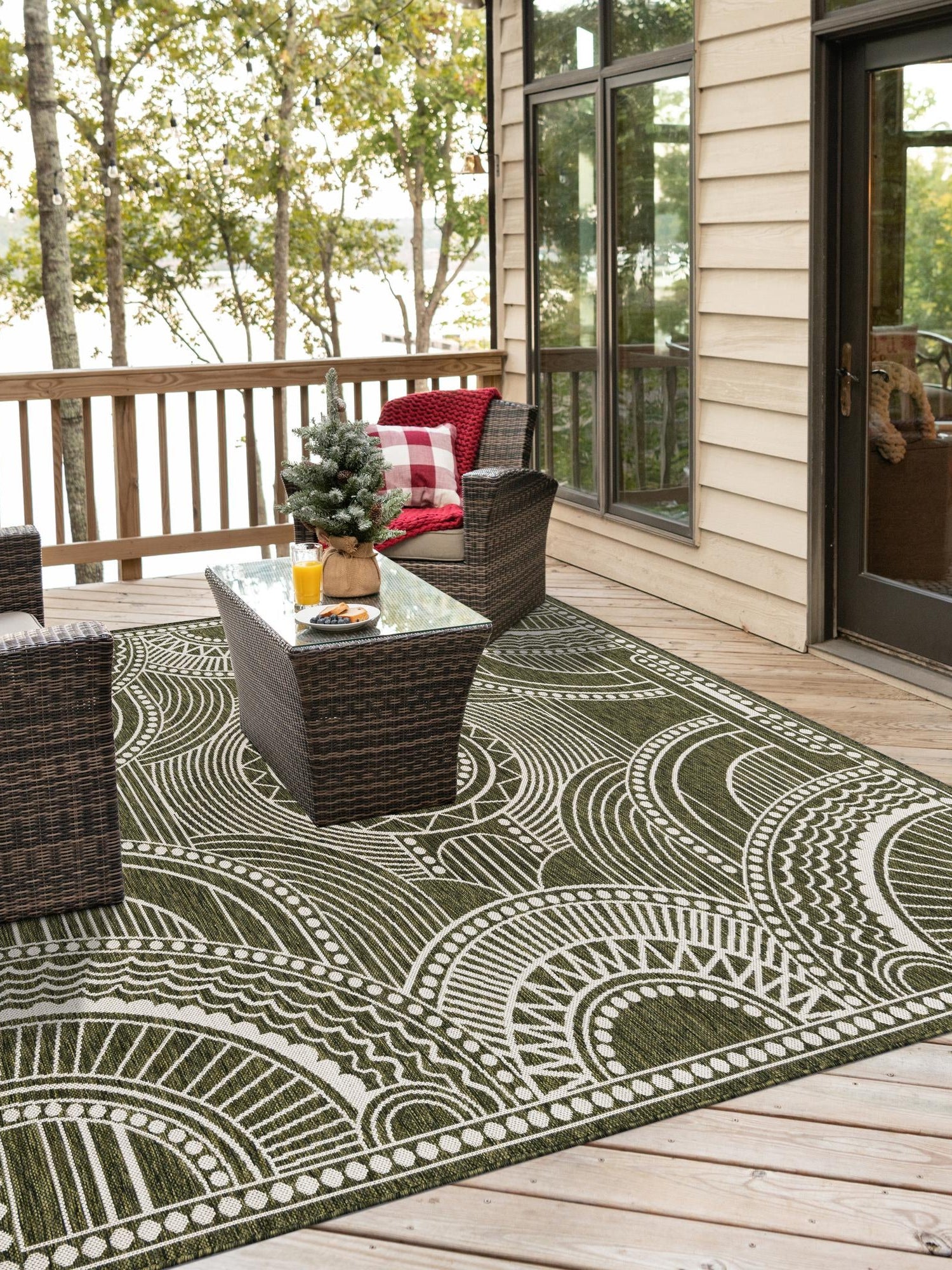 Green 12' x 12' Outdoor Traditional Square Area Rug Weather Resistant for Patio, Deck, Terrace, Balcony, Porch Classical Design Outside Carpet for Sale at Rug Engine