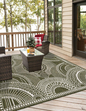 Green 12' x 12' Outdoor Traditional Square Area Rug Weather Resistant for Patio, Deck, Terrace, Balcony, Porch