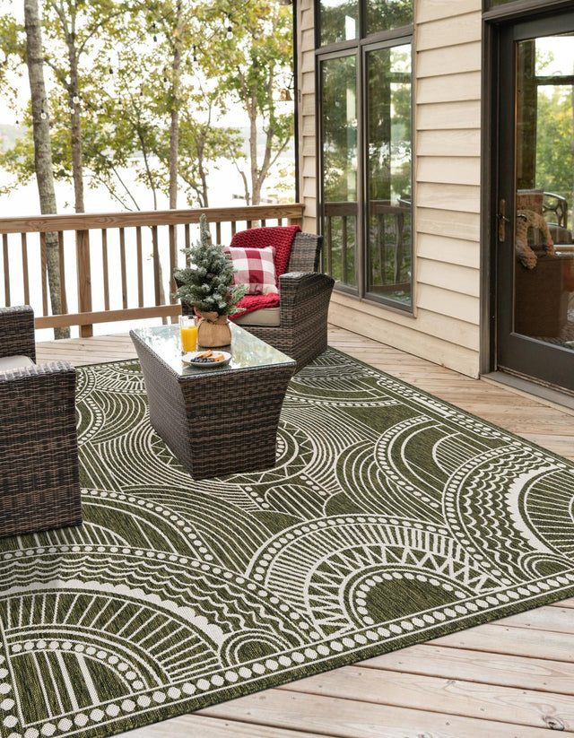 Green 12' x 12' Outdoor Traditional Square Area Rug Weather Resistant for Patio, Deck, Terrace, Balcony, Porch