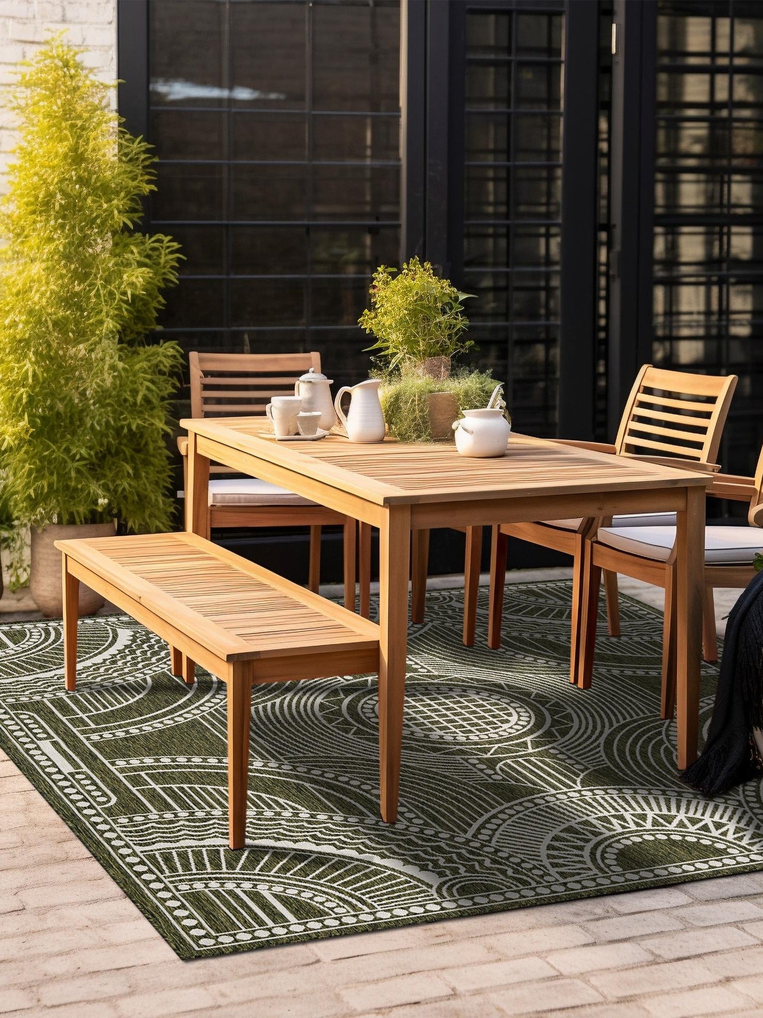 Green 10' x 10' Outdoor Traditional Square Area Rug Weather Resistant for Patio, Deck, Terrace, Balcony, Porch Classical Design Outside Carpet for Sale at Rug Engine