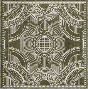 Green 7' 10 x 7' 10 Outdoor Traditional Square Area Rug Weather Resistant for Patio, Deck, Terrace, Balcony, Porch Classical Design Outside Carpet for Sale at Rug Engine
