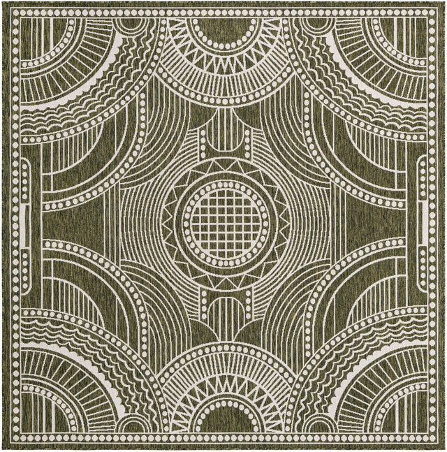 Green 7' 10 x 7' 10 Outdoor Traditional Square Area Rug Weather Resistant for Patio, Deck, Terrace, Balcony, Porch Classical Design Outside Carpet for Sale at Rug Engine