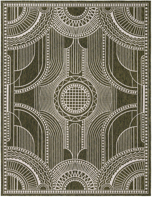 Green 7' 10 x 10' Outdoor Traditional Rectangle Area Rug Weather Resistant for Patio, Deck, Terrace, Balcony, Porch Classical Design Outside Carpet for Sale at Rug Engine