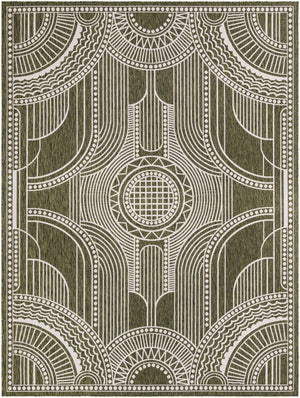 Green 9' x 12' Outdoor Traditional Rectangle Area Rug Weather Resistant for Patio, Deck, Terrace, Balcony, Porch Classical Design Outside Carpet for Sale at Rug Engine