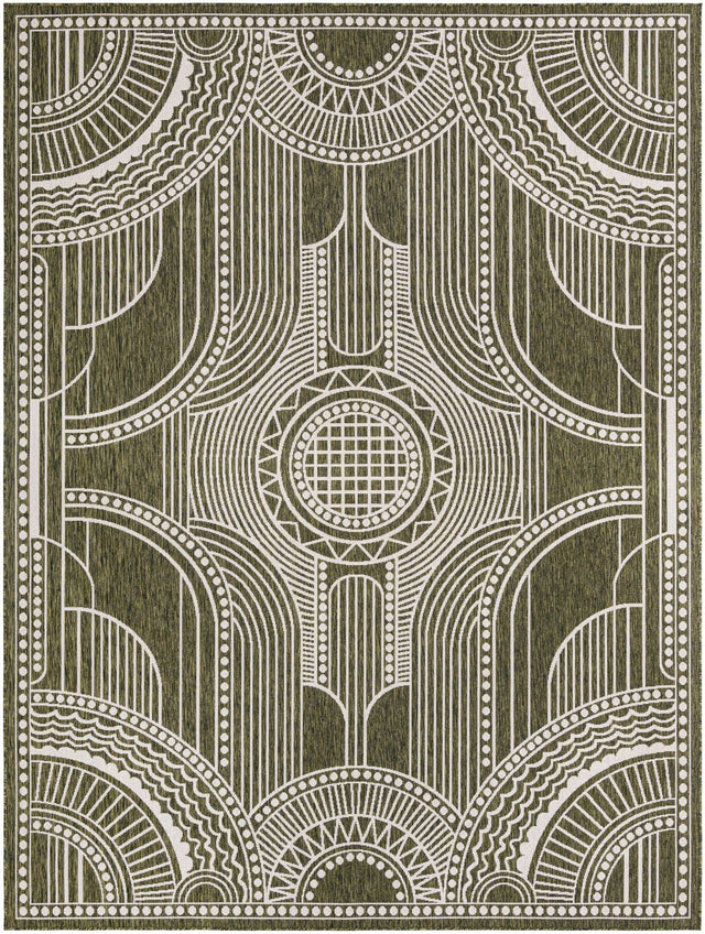 Green 9' x 12' Outdoor Traditional Rectangle Area Rug Weather Resistant for Patio, Deck, Terrace, Balcony, Porch Classical Design Outside Carpet for Sale at Rug Engine