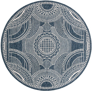Blue 10' x 10' Outdoor Traditional Round Area Rug Weather Resistant for Patio, Deck, Terrace, Balcony, Porch Classical Design Outside Carpet for Sale at Rug Engine