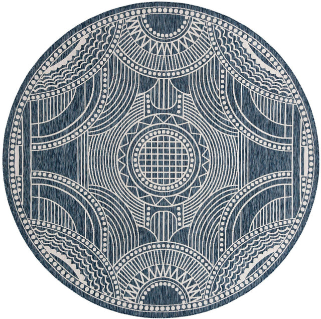 Blue 10' x 10' Outdoor Traditional Round Area Rug Weather Resistant for Patio, Deck, Terrace, Balcony, Porch Classical Design Outside Carpet for Sale at Rug Engine