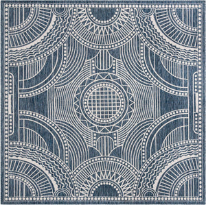 Blue 10' x 10' Outdoor Traditional Square Area Rug Weather Resistant for Patio, Deck, Terrace, Balcony, Porch Classical Design Outside Carpet for Sale at Rug Engine