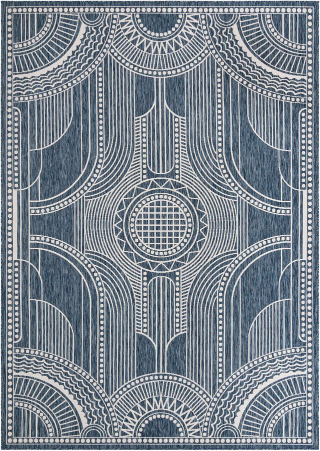 Blue 10' x 14' 1 Outdoor Traditional Rectangle Area Rug Weather Resistant for Patio, Deck, Terrace, Balcony, Porch Classical Design Outside Carpet for Sale at Rug Engine