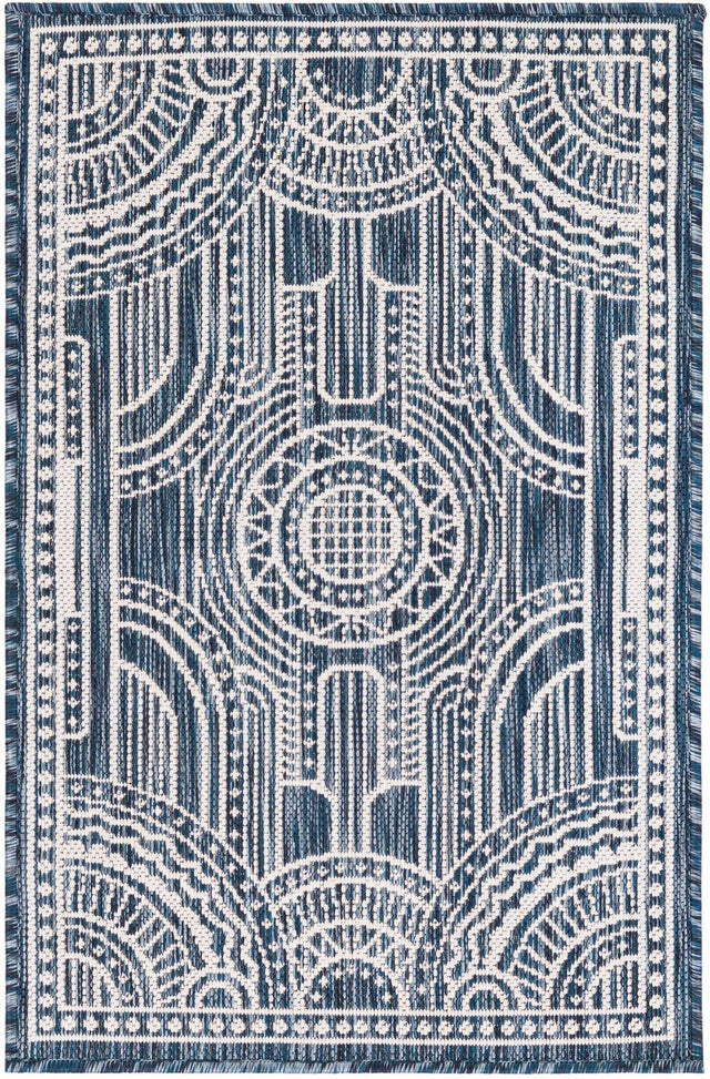 Blue 2' x 3' 1 Outdoor Traditional Rectangle Area Rug Weather Resistant for Patio, Deck, Terrace, Balcony, Porch Classical Design Outside Carpet for Sale at Rug Engine