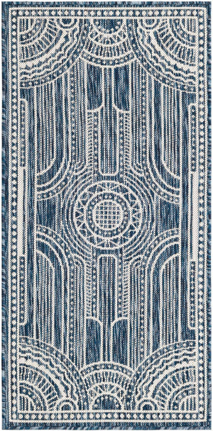 Blue 2' x 4' 1 Outdoor Traditional Runner Area Rug Weather Resistant for Patio, Deck, Terrace, Balcony, Porch Classical Design Outside Carpet for Sale at Rug Engine