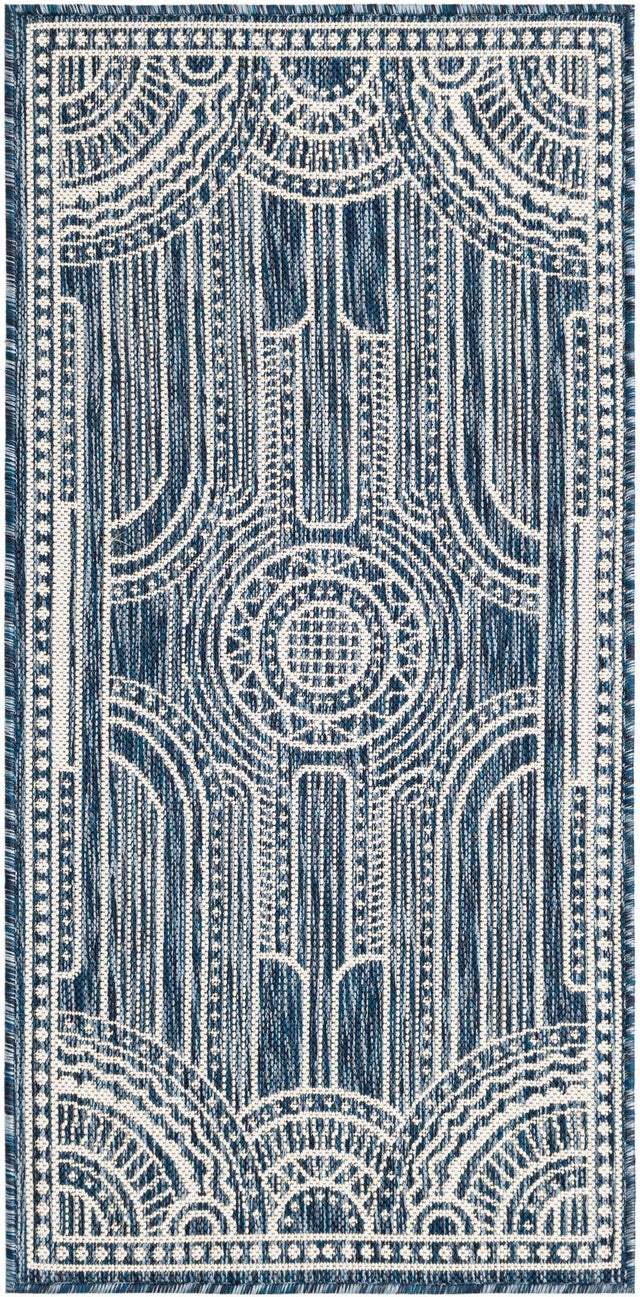 Blue 2' x 4' 1 Outdoor Traditional Runner Area Rug Weather Resistant for Patio, Deck, Terrace, Balcony, Porch Classical Design Outside Carpet for Sale at Rug Engine