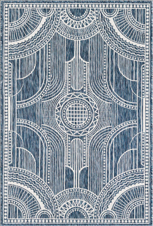 Blue 4' 1 x 6' 1 Outdoor Traditional Rectangle Area Rug Weather Resistant for Patio, Deck, Terrace, Balcony, Porch Classical Design Outside Carpet for Sale at Rug Engine