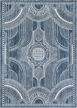Blue 5' 3 x 7' 1 Outdoor Traditional Rectangle Area Rug Weather Resistant for Patio, Deck, Terrace, Balcony, Porch Classical Design Outside Carpet for Sale at Rug Engine