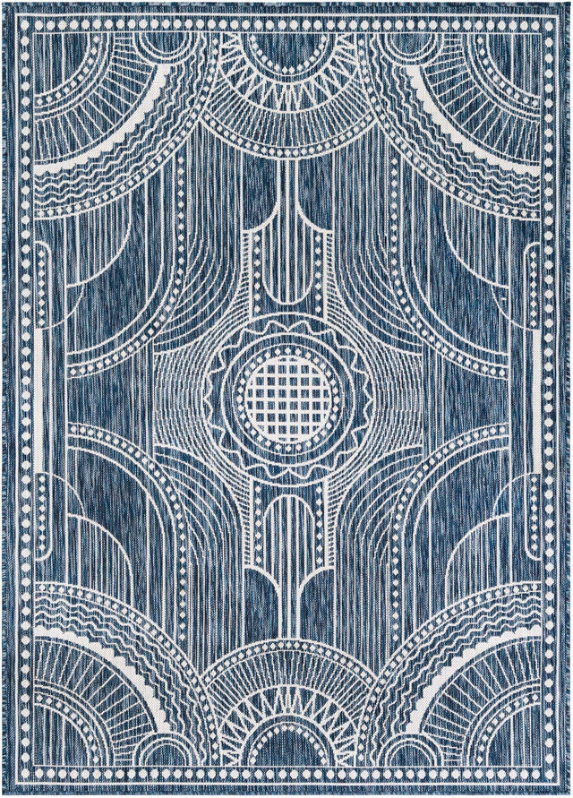 Blue 5' 3 x 7' 1 Outdoor Traditional Rectangle Area Rug Weather Resistant for Patio, Deck, Terrace, Balcony, Porch Classical Design Outside Carpet for Sale at Rug Engine