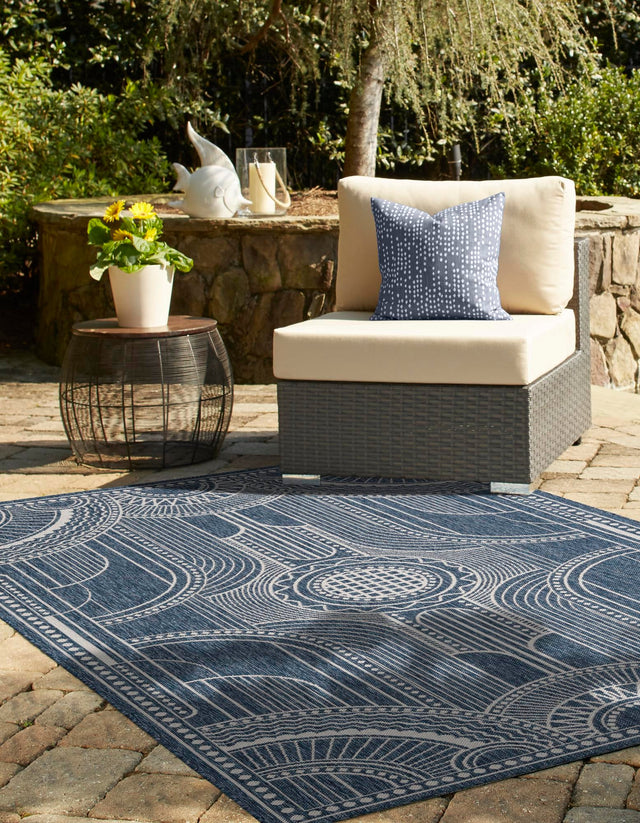 Blue 7' 10 x 10' Outdoor Traditional Rectangle Area Rug Weather Resistant for Patio, Deck, Terrace, Balcony, Porch Classical Design Outside Carpet for Sale at Rug Engine