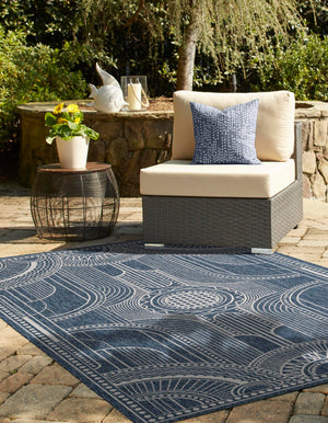 Blue 10' x 14' 1 Outdoor Traditional Rectangle Area Rug Weather Resistant for Patio, Deck, Terrace, Balcony, Porch Classical Design Outside Carpet for Sale at Rug Engine