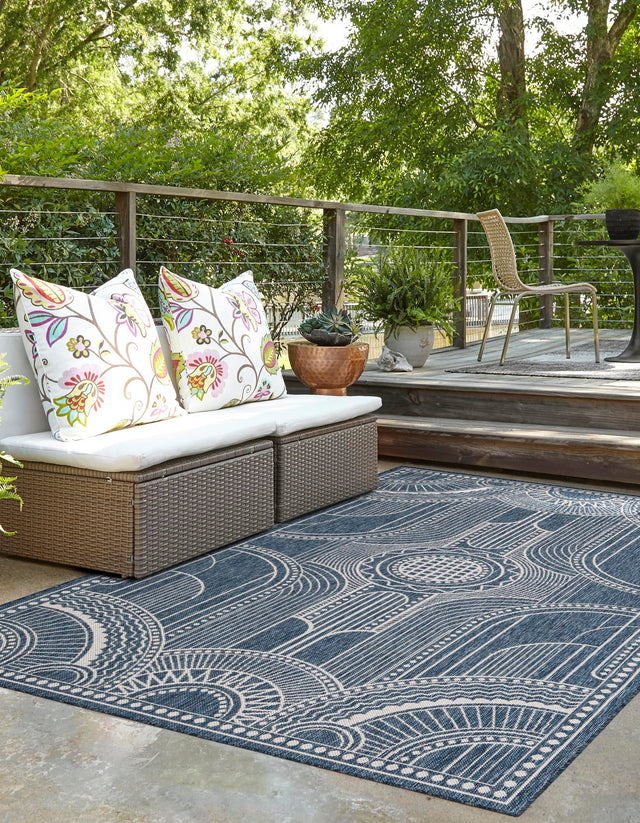 Blue 7' 10 x 10' Outdoor Traditional Rectangle Area Rug Weather Resistant for Patio, Deck, Terrace, Balcony, Porch Classical Design Outside Carpet for Sale at Rug Engine