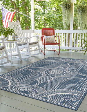 Blue 7' 10 x 10' Outdoor Traditional Rectangle Area Rug Weather Resistant for Patio, Deck, Terrace, Balcony, Porch Classical Design Outside Carpet for Sale at Rug Engine