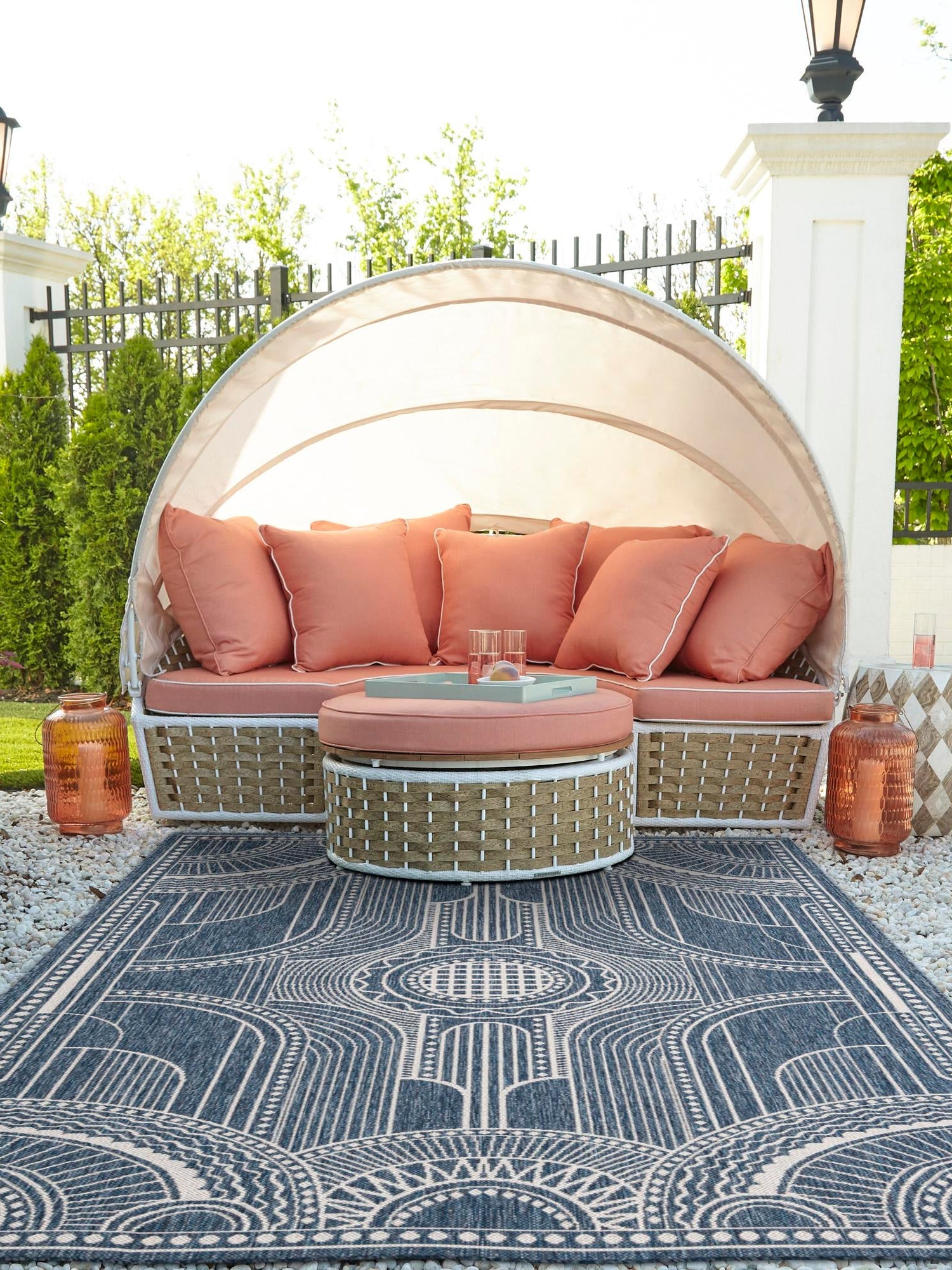 Blue 10' x 14' 1 Outdoor Traditional Rectangle Area Rug Weather Resistant for Patio, Deck, Terrace, Balcony, Porch Classical Design Outside Carpet for Sale at Rug Engine