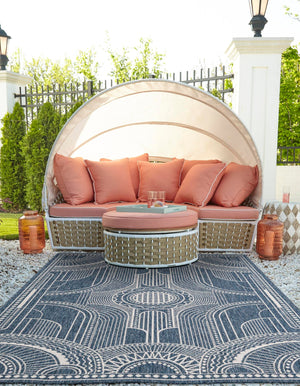 Blue 10' x 14' 1 Outdoor Traditional Rectangle Area Rug Weather Resistant for Patio, Deck, Terrace, Balcony, Porch Classical Design Outside Carpet for Sale at Rug Engine