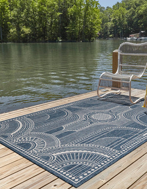 Blue 7' 10 x 10' Outdoor Traditional Rectangle Area Rug Weather Resistant for Patio, Deck, Terrace, Balcony, Porch Classical Design Outside Carpet for Sale at Rug Engine
