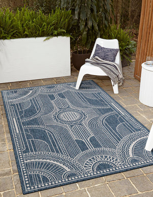 Blue 7' 10 x 10' Outdoor Traditional Rectangle Area Rug Weather Resistant for Patio, Deck, Terrace, Balcony, Porch Classical Design Outside Carpet for Sale at Rug Engine