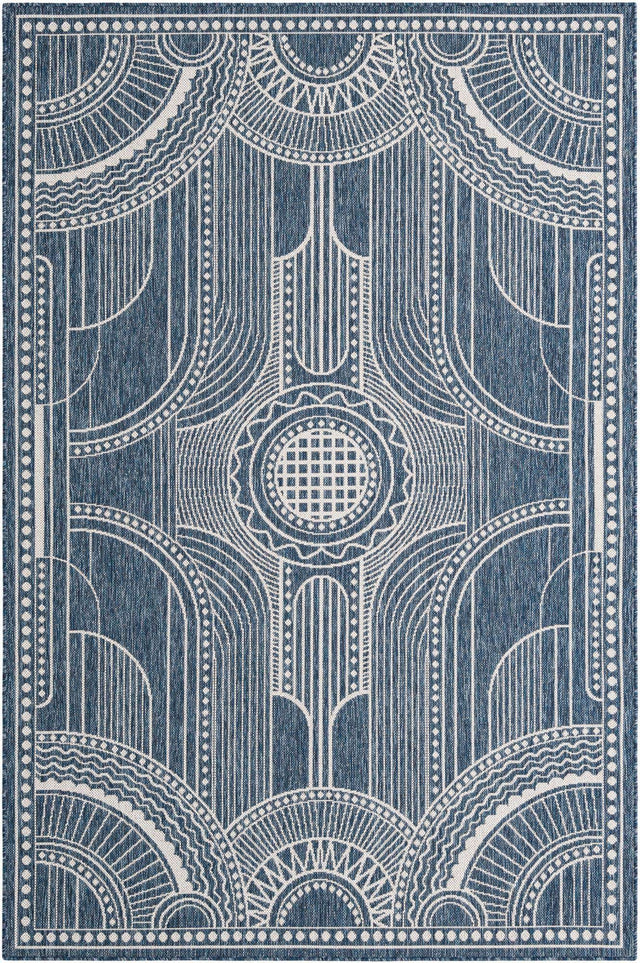 Blue 5' 3 x 8' Outdoor Traditional Rectangle Area Rug Weather Resistant for Patio, Deck, Terrace, Balcony, Porch Classical Design Outside Carpet for Sale at Rug Engine