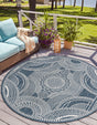 Blue 3' 1 x 3' 1 Outdoor Traditional Round Area Rug Weather Resistant for Patio, Deck, Terrace, Balcony, Porch Classical Design Outside Carpet for Sale at Rug Engine